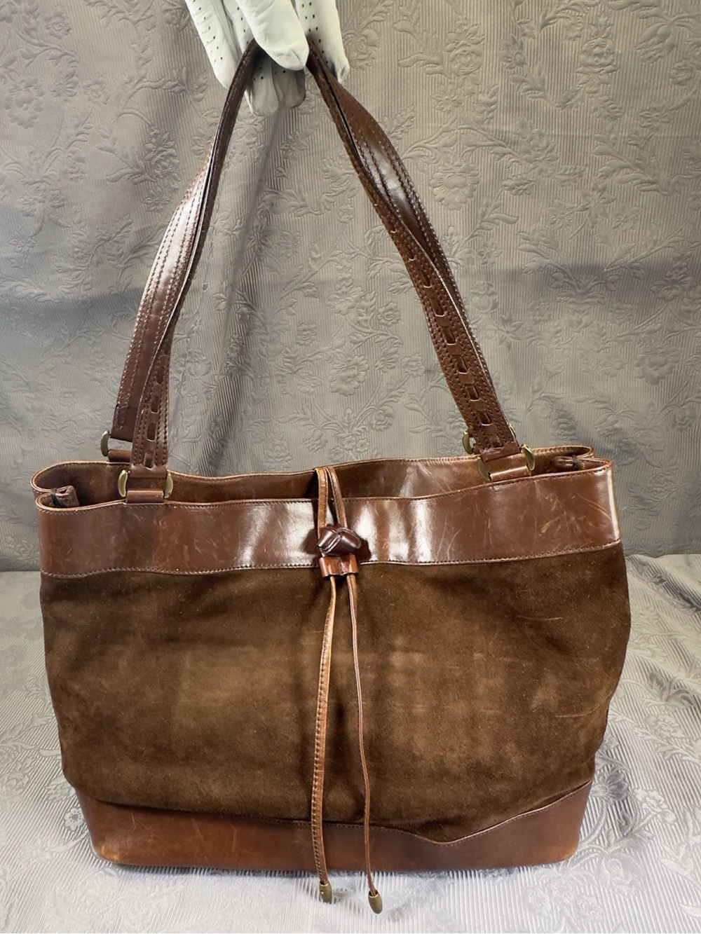 Saks Fifth Avenue Brown Leather n Suede Shoulder Bag Purse